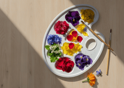 Artistic flower palette arrangement with fresh colorful petals