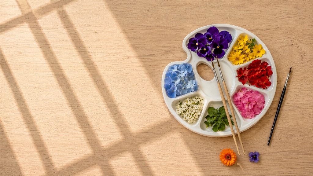 Artistic flower palette arrangement with fresh colorful petals